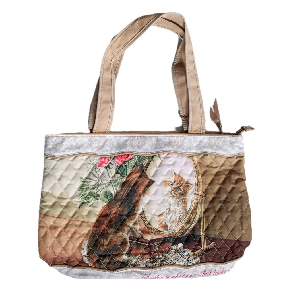 Bradford Exchange Quilted Cat Purse Handbag Kitten Looking In Mirror Retro